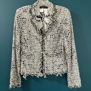 Vintage Jones New York Blazer Black White Lace Overlay Size 4 Bows Sheer Overlay